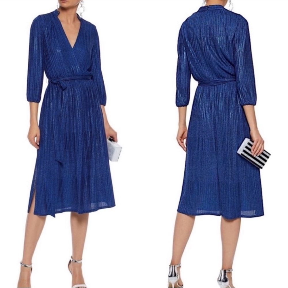 Alice + Olivia Shimmery Royal Blue Wrap Midi Dress